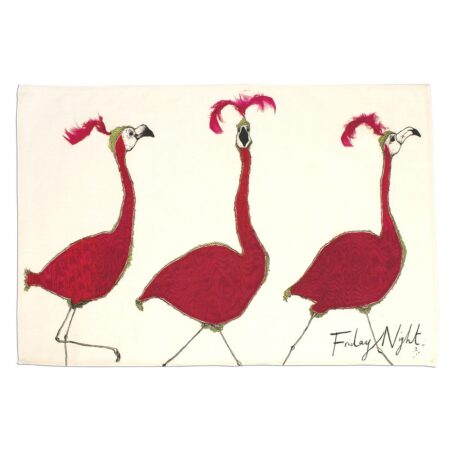 Friday Night Flamingo Tea Towel